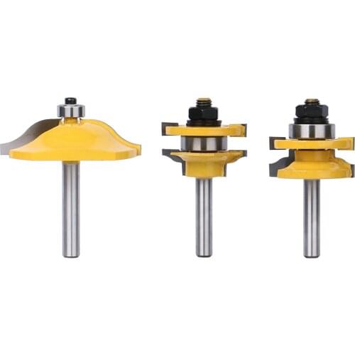 3pcs Drill Bit Woodworking Milling Cutter Router Bit Set Raised Panel Cabinet Door 1/4 Inch/8mm Wood End Milling Power Hand Tool