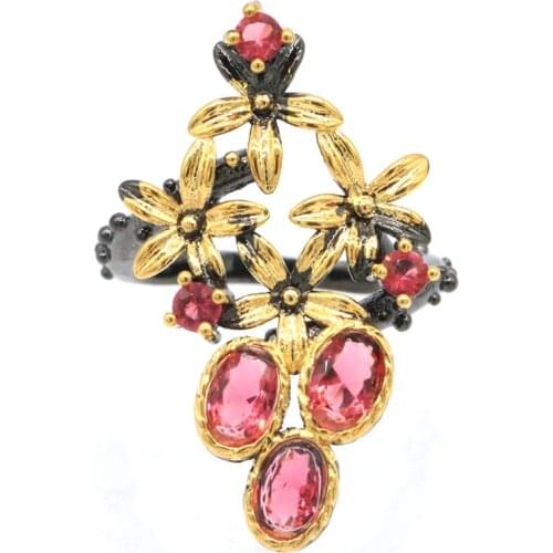 30x20mm Punk Vintage Multi Color Created Peridot Violet Tanzanite Tourmaline For Women Jewelry Black Gold Silver Rings Dating