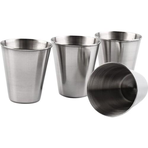 4Pcs/set Polished 30ML Mini Stainless Steel Shot Cup Wine Beer Vodka Drinking Glass With Leather Cover Bag For Home Kitchen Bar