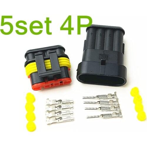 5 Set 4 Pin Female Male Way AMP Super Seal Waterproof Electrical Wire Connector Plug For Car