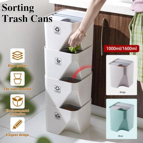 Household Trash Can Stacked Sorting Garbage Bin Recycling Bin Kitchen Dry and Wet Separation Waste Bin Rubbish Bin for Bathroom