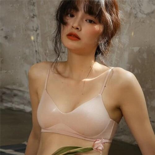 Bra Without Underwire Solid Color Underwear Women Cotton Skin Care Breathable Womens Intimates Bras AB Cup Lingerie Cute