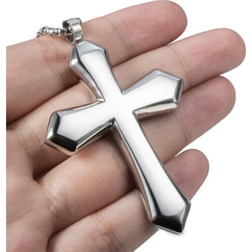 Large Mens Silver/Gold Cross Solid 316L Stainless Steel Pendant Necklace Chain