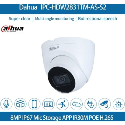 Dahua IPC-HDW2831TM-AS-S2 8MP 4K HD IP Camera PoE IR 30m WDR IP67 H.265 Mic IVS Network Camera CCTV Security Camara Outdoor