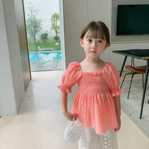 Kids Clothing 2-7 Y Baby Girls Blouses Summer New Baby Korean Puff Sleeve Shirts Solid Fashion Shirt for Girl Children Clothes
