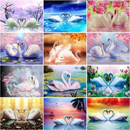 DIY 5D Diamond Painting Swan Animal Mosaic Full Round Diamond Embroidery Landscape Lake Rhinestone Cross Stitch Kits Decor Home