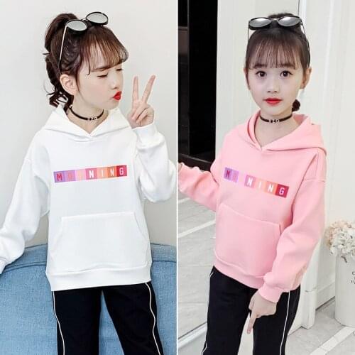 Girls spring sweatshirt fashion letter printing hoodies childrens hooded top shirt pink white casual sport pullover 3-12 years