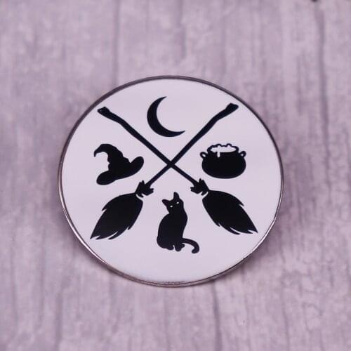 Cat Whitch Hat Moon Broom Enamel Pin Harry-Potter theme Brooch Collecting Lapel Badges Fashion Jewelry Adorn