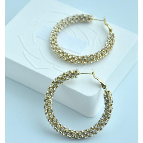 Europe and the United States popular large circle earrings shiny gold color rhinestones earrings