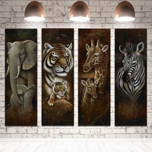 Elephant Tiger Lion Deer Zebra Leopard Mother and Child Painting on Canvas Animal Posters for Living Room Decor Wall Art
