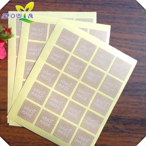 Square "hand made" seal affixed to biscuit bag baking packing sticker label