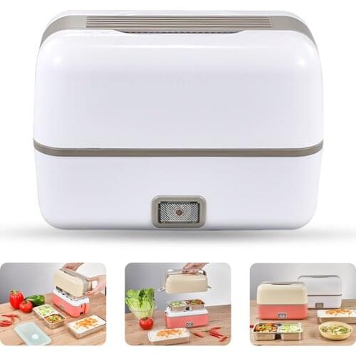 200W Electric Heating Lunch Box Double Layer Food Storage Container Stainless Steel Fast-Heating Portable Food Storage Lunchbox