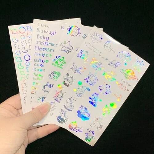 Laser Stickers Kawaii Animals Decoration Fillings Iridescent Star Moon Material for Resin Craft English Words Unicorn Stuff