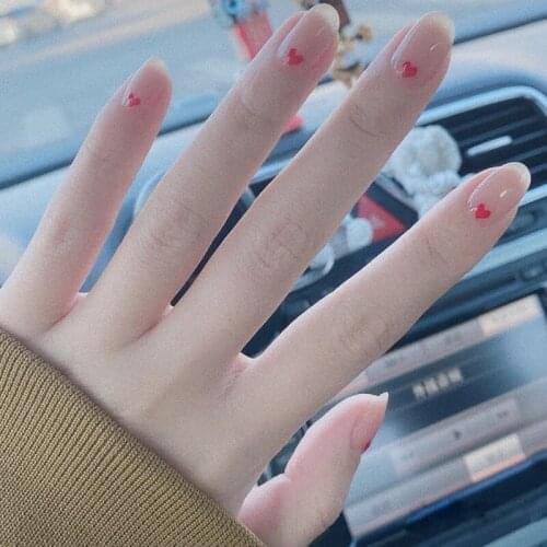 Short Fiona Summer New Nail Stickers Wearable Full Cover False Nail Pink Gradient Love Heart Fake Nails with Glue Muestrario