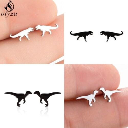 Minimalist Tyrannosaurus Stainless Steel Earrings for Women Men Fashion Mini Dinosaur Animal Earring Punk Accessories Wholesale