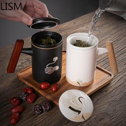 Milk Beer Water Cup Home Office Drinkware Tea Cup Ceramic Bubble Tea Cup Porcelain Filter Drinking Cup with Lid Tea Cup