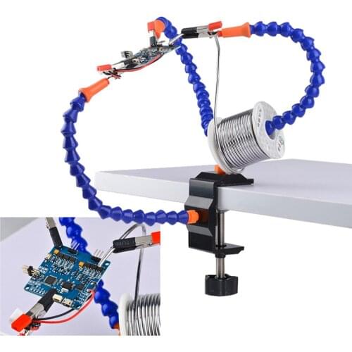 Assembly Soldering Stand Working Desk Clamp Metal Base Three Helping Hands