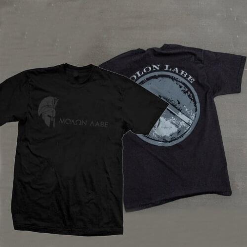 Molon Labe Mens T-Shirt Spartan Helmets and Shields Cotton Round Neck Short Sleeve T Shirt