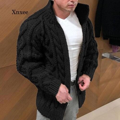 2021 Winter Mens Thick Knitted Cardigan Jacket New Sweater Solid Color Buttons Fashion Twisted Warm Knitted Jacket