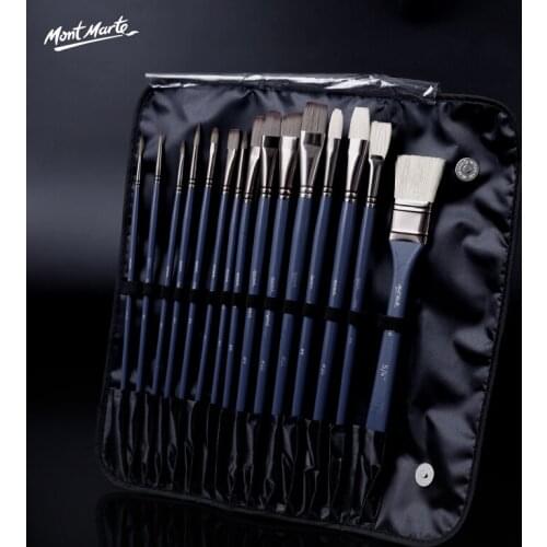 MontMarte Premium Paint Brush Set 15 Piece Includes 15 Different Brushes in a Roll Case with Magnetic Closure Suitable