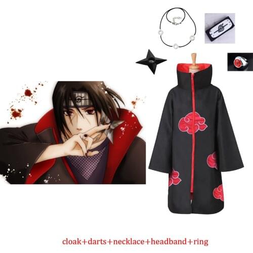 Naruto Itachi Uchiha Akatsukic Cloak Necklace Ring Headband Anime Xiao Organization Cosplay Halloween Costume For Men Kids