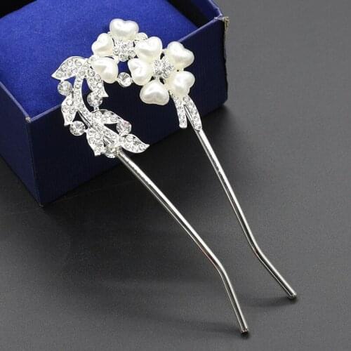 Full Shiny Crytsl Simulated Pearl Metallic Great Golden Silver Plated Flower Hair Comb Sticks for Women Hair Jewelry