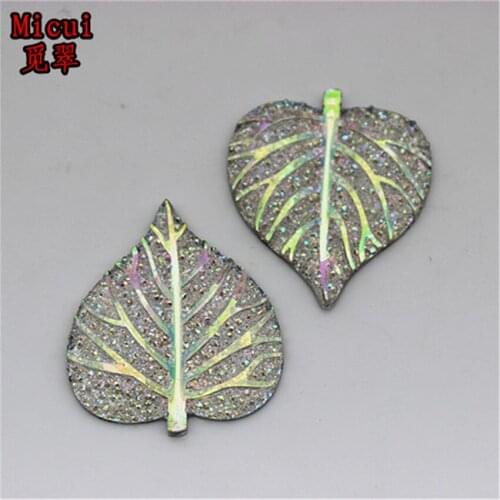 Micui 20pcs 33*40mm AB Clear Leaf Resin Rhinestone Flatback Rhinestones Gems Stone for crafts clothing dress decoration ZZ513