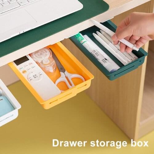 Under Desk Transparent Drawer Desktop Stationery Storage Box Invisible Office Organizer Small Hanging Hidden Dust-Proof Shelf