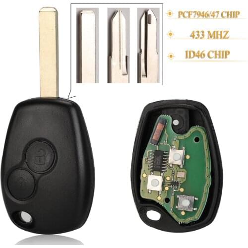 Kutery 10pcs 2 Buttons Remote Car Key For Renault Duster Modus Clio 3 Twingo DACIA Logan Sandero 433Mhz PCF7947/PCF7946 ID46
