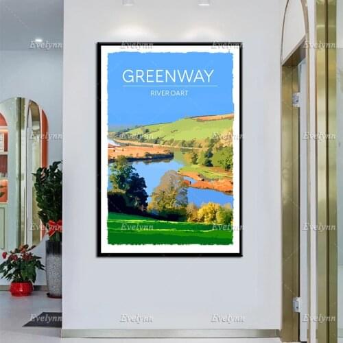Retro Vintage Style Travel Poster Greenway River Dart Oil Painting Posters and Prints on Canvas Wall Art Modular Pictures Decor