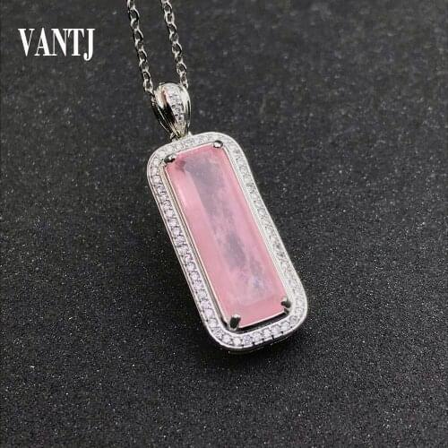 Pink Aquamarine Pendants for Women Created Gemstone Oct8*25mm Rose Quartz Handmade Engagement Bride Jewelry