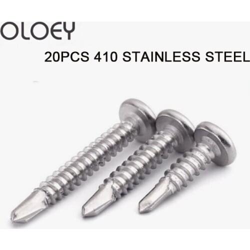 20PCS 410 Stainless Steel Phillips Cross Round Head Self-tapping Screws Self Drilling Screw GB/T Wood Screws