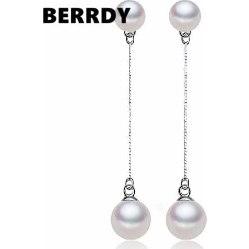 REAL PEARL 925 Silver Freshwater Pearl Earrings Fashion Earrings for Beautiful Bride Party Wedding Gift
