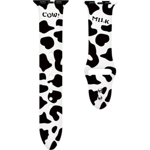 Cute Black White Milk Cow Silicone Loop Strap for Apple Watch 6 5 4 3 2 1 SE Sport Bracelet Band