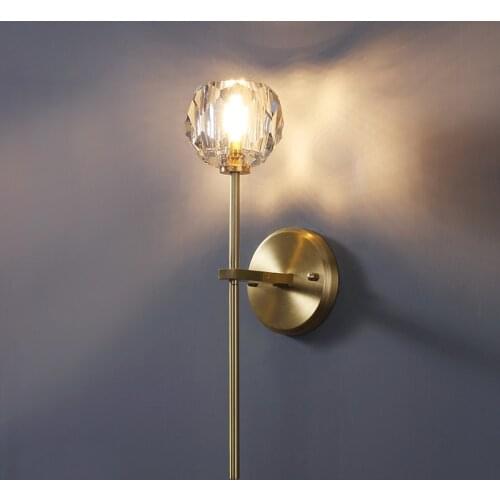 Nordic Crystal Wall Lamp Led Copper Wall Sconce Brass Wall Lights for Home Decor Bedroom Bedside Lamp Indoor Lighting Fixtures