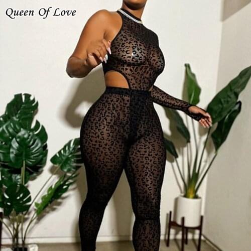 Sexy Black Mesh See Through Pant Outfits 2021 Summer 2 Piece One Off Shoulder Sleeve Playsuit And Cut Out Legging Matching Set