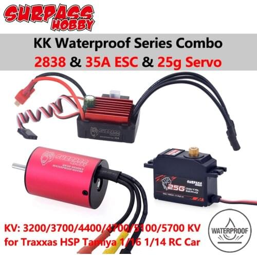 Surpass Hobby COMBO Waterproof ESC Brushless Motor 2838 3200/3600/4400KV with 35A ESC 25g Metal Gear Servo for 1/16 1/14 RC Car