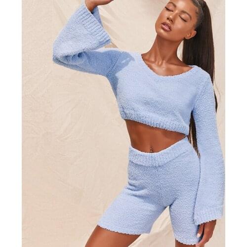 Losse Sweater Women V-neck Long Flare Sleeve Pullover Two Piece 2020 Autumn Basic Knitwear Casual Female Top Sets Blue