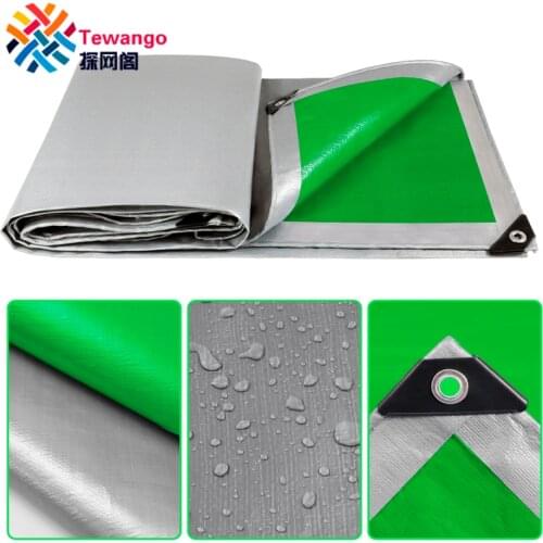Tewango 160GSM Silver +Grass Green Waterproof Tarp Outdoor Sun Block Shade Sail Car Cover Tarpaulin Balcony Sun Shelter