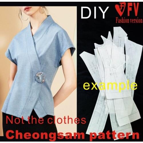 Improved side-opening Hanfu slim top pattern garment cutting design structure drawing 1:1 physical pattern BQP-48