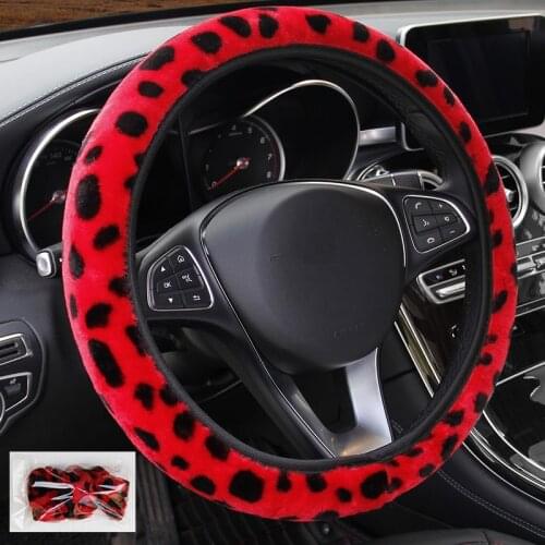 2019 New Leopard Print Plush Elastic Section Steering Wheel Cover High Quality Comfortable Keep Warm Shock Absorptian Elastic