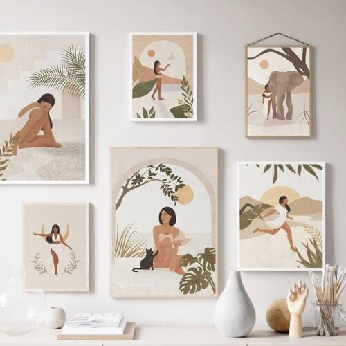 Vintage Lady Elephant Scandinavian Minimalist Wall Art Canvas Painting Nordic Posters And Prints Pictures For Living Room Decor