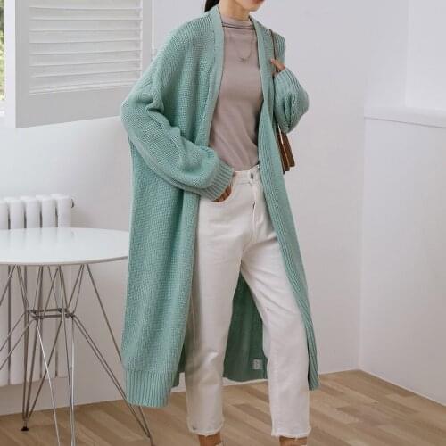 Womens Oversize Knitting Cardigan Long Sweater New Fashion 2021 Autumn Winter Loose V-Neck Knitted Coat solid color PH269