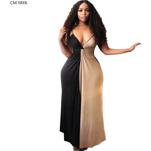 2019 women summer spaghetti strap high waist spaghetti strap v-neck splicing long dress vintage long vestidos dresses GLNK029