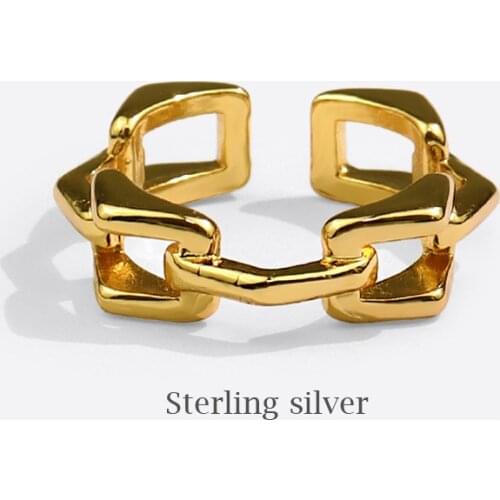 Season Gate 925 Sterling Silver Retro Metal Texture Hollow Adjustable Size Open Ring For Women SR199