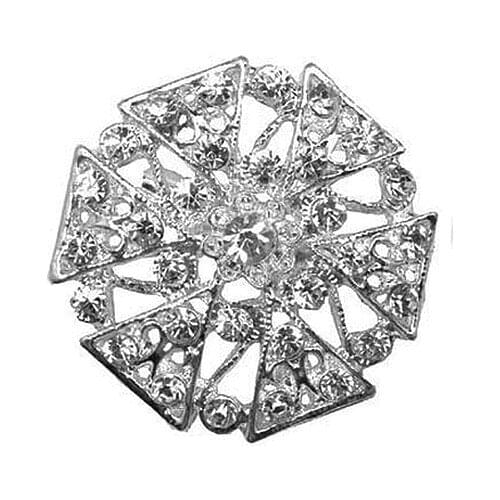 1.25" Sparkly Silver Plated Alloy Rhinestone Crystal Diamante Small Flower Brooch