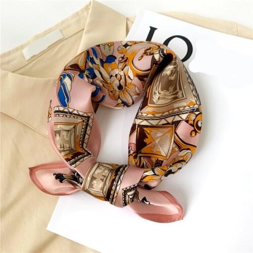 100% Natural Silk Scarf Square Hairband Neck Foulard New Women Design Printed Bandana Small Scarves Kerchief Spring Summer 2021