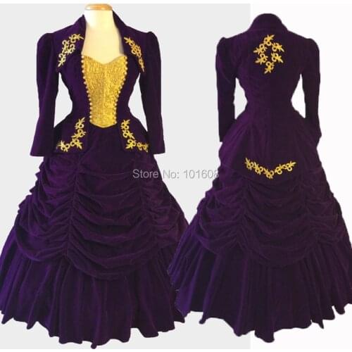 Tailored!Eras Purple Velvet 1860s Civil war Southern Belle dress Halloween Marie Antoinette Renaissance Historical dress HL-502