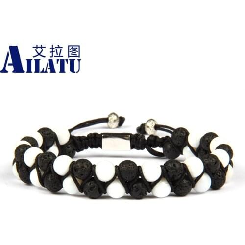 Ailatu Distance Bracelet Double Beaded 6mm Natural Lava Rock Stone & White Beads Macrame Bracelet Top Quality 10pcs/lot