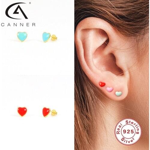 CANNER Love Colourful Enamel Earrings For Young Couple 925 Silver Jewelry Ear Piercing Small Stud Earring For Girl Women Jewelry